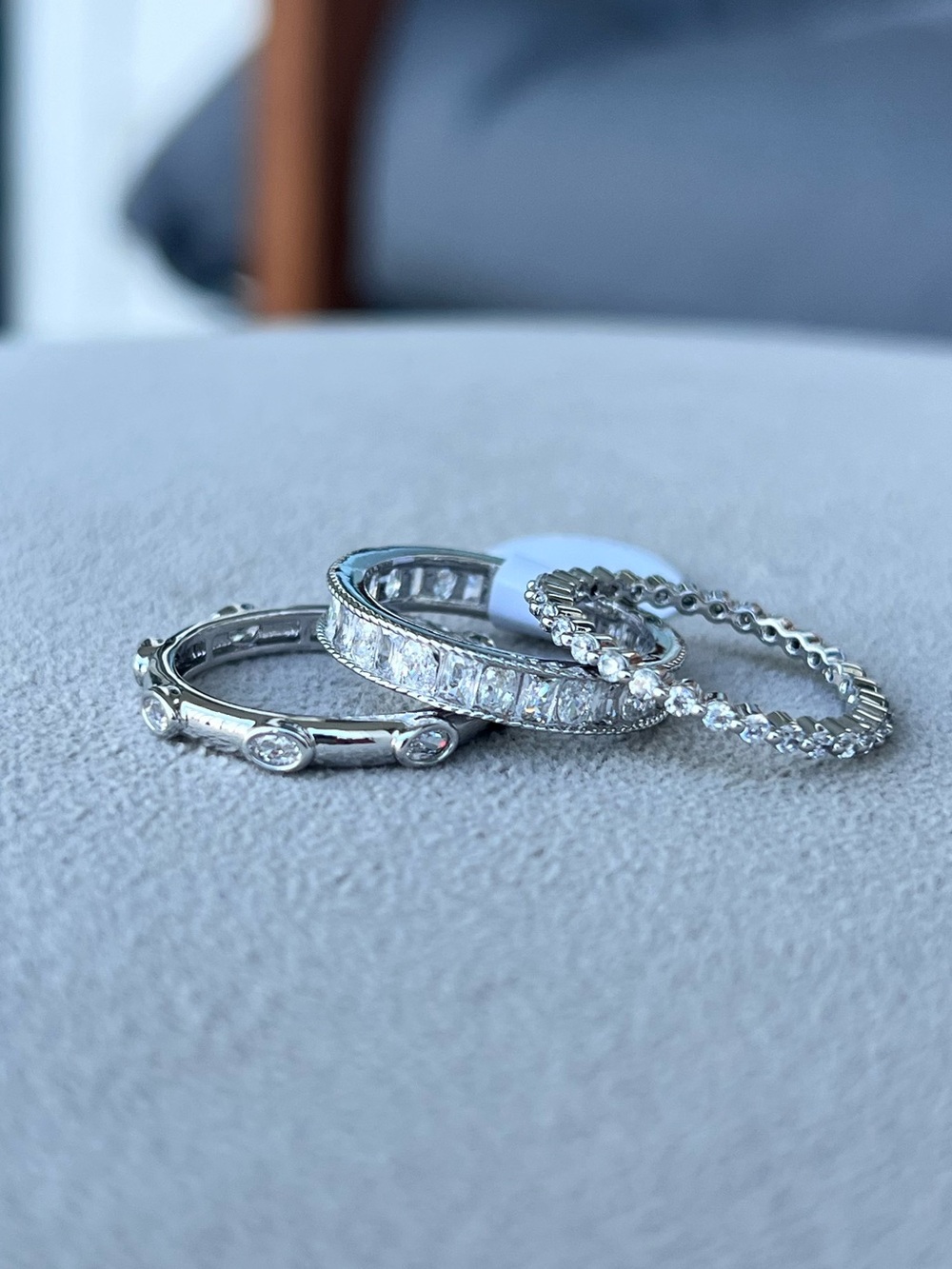 White Gold Filled Cubic Zirconia Eternity Stackable Ring Set Size 7